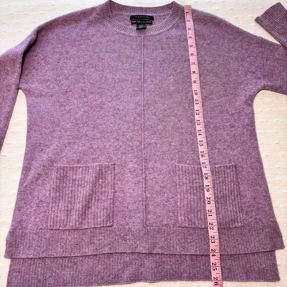 TAHARI Pure Luxe Cashmere Crew Neck Sweater Mauve Purple Size M - Picture 7 of 12